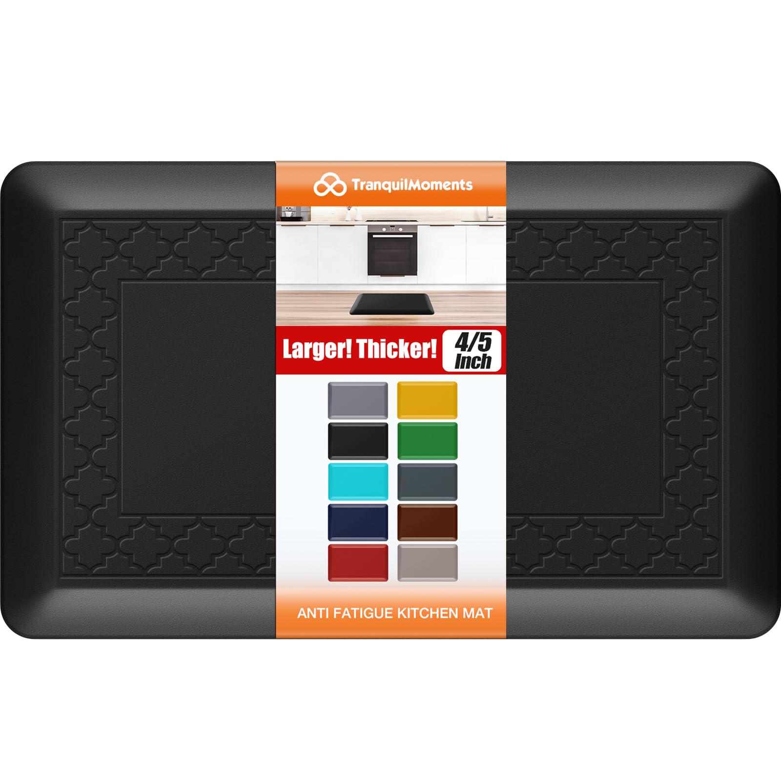 TranquilMoments 4/5 Inch Thicker Kitchen Mats for Floor Non-Slip Anti Fatigue Comfort Mat Waterproof Kitchen Rug for Sink, Office,Home Stain Resistant