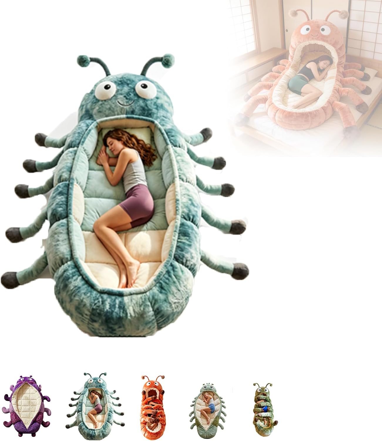 Hugging Caterpillar Sleeping Bag for Adults/Kids Humans, Caterpillar Sleeping Bags, Hugging Catipillar Sleeping Bag, Full Body Lounger with Pull Cord, Cozy Indoor Nap Pod