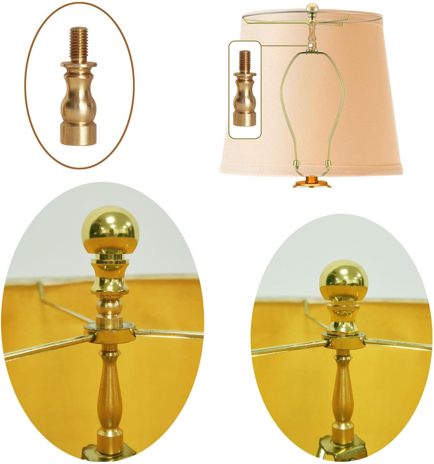 2",1" and1/2" Turned Brass Lamp Shade Risers for Washer Fitter Type Lamp Shades