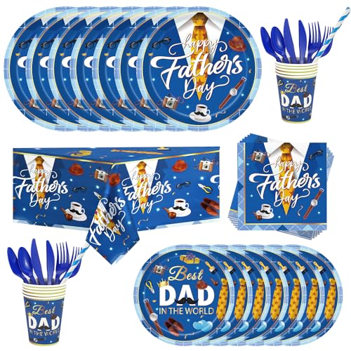 HOWAF 161pcs Happy Father’s Day Tableware Set, I Love You Dad Dinnerware for Father’s Day Party Supplies, Father Day Plates and Napkins Knife Forks Spoons for 20 Guests