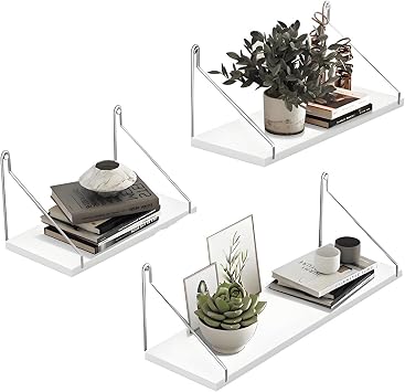 Wall Shelf, Wall Does Not Get Scratched, Wall Shelf, Rent, 3-Piece Set, 30cm/40cm/50cm, Wall Shelf, No Holes, Wall-mounted Shelf, Storage White