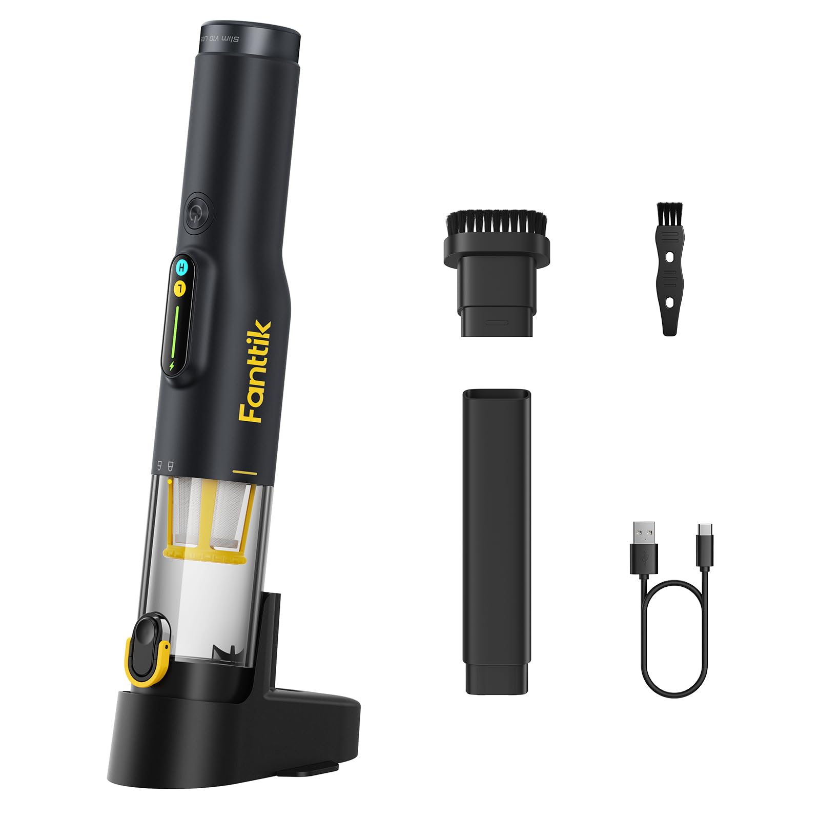 Fanttik Slim V10 Lite Kabelloser Handstaubsauger, 0,45 kg Leichtbau mit All-in-One-Station, 12000 Pa Saugkraft & Smart-LED-Display, tragbarer Mini-Staubsauger für Küche, Haushalt und Auto | Smart LED-Display, bürstenloser Motor, kabelloser tragbarer Mini-