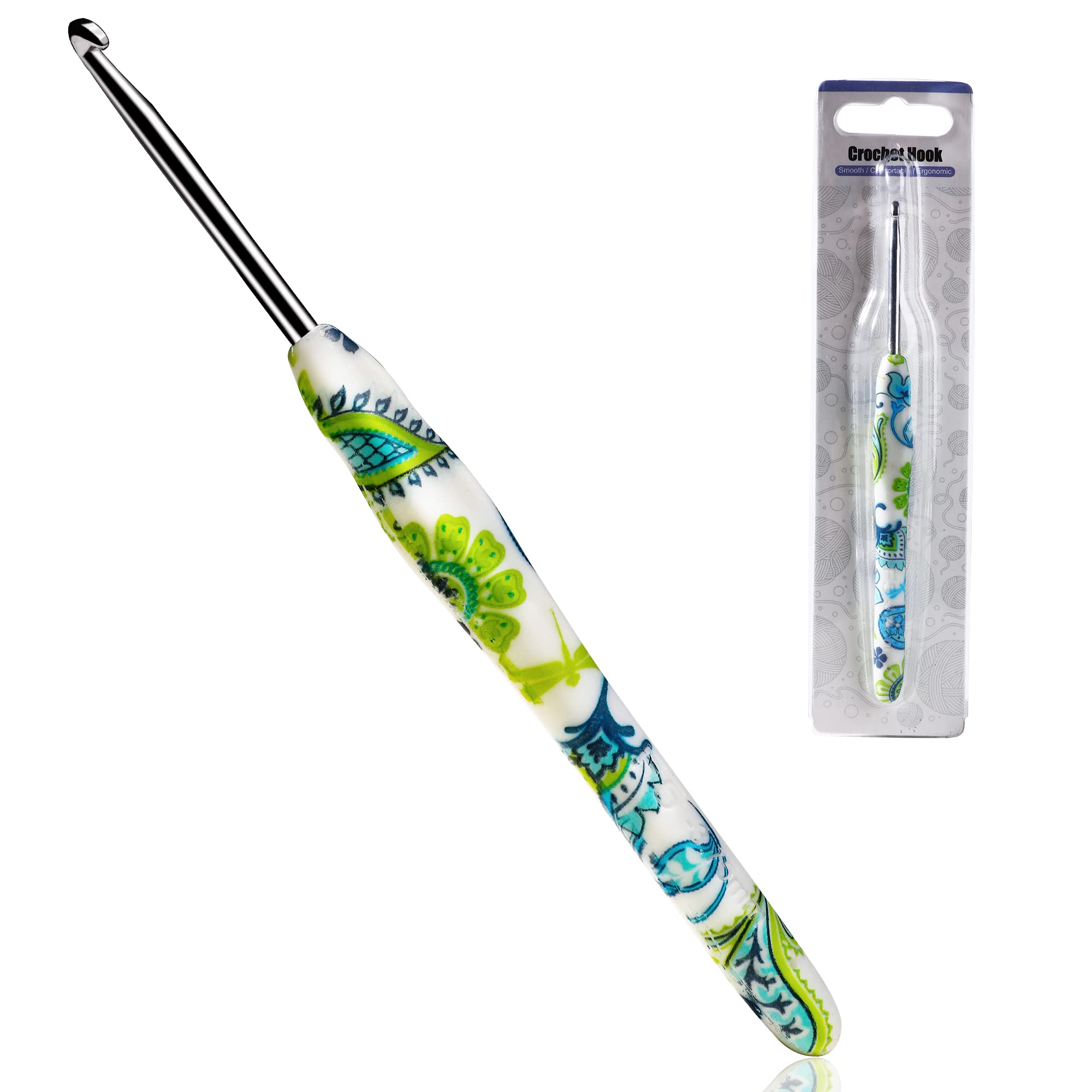 3.75mm Looen Crochet Hook, Ergonomic Handle for Arthritic Hands, Soft Rubber Grip Extra Long  Knitting Needles for Crochet Beginners, Knitting Enthusiasts (3.75mm)