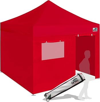 Eurmax USA 10x10 Professional Pop up Canopy Wedding Party Tent Instant Outdoor Gazebo with Side Walls Aluminum Frame Commercial Grade Bonus Roller BagRed