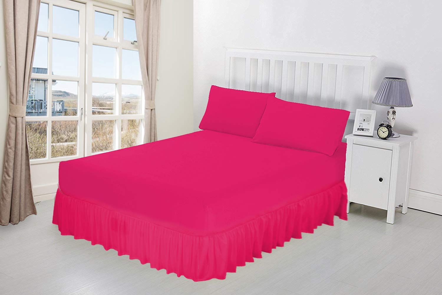 Niys Luxury Bedding Fuschia Luxury Percale Frilled Valance Fitted Sheets - 14 Colours In Single, Double, King, Super King (Super King, )
