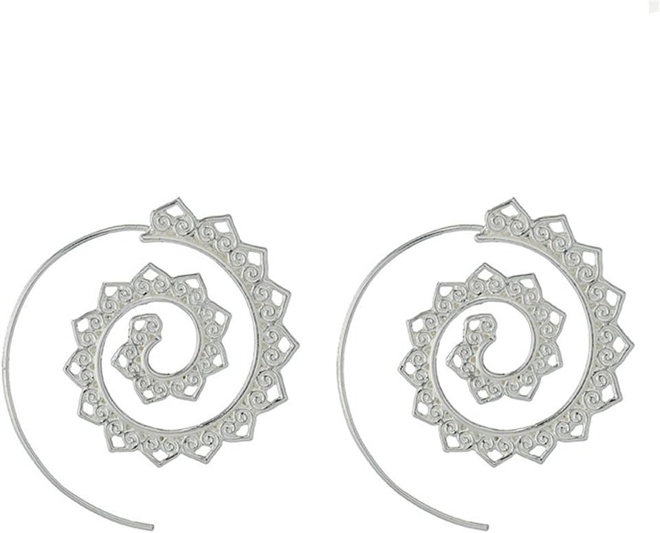 OMTBEL STOOLY Gold Earrings,Vintage Bohemian Spiral Heart Alloy Dangle Charm Unique Jewelry (Silver)