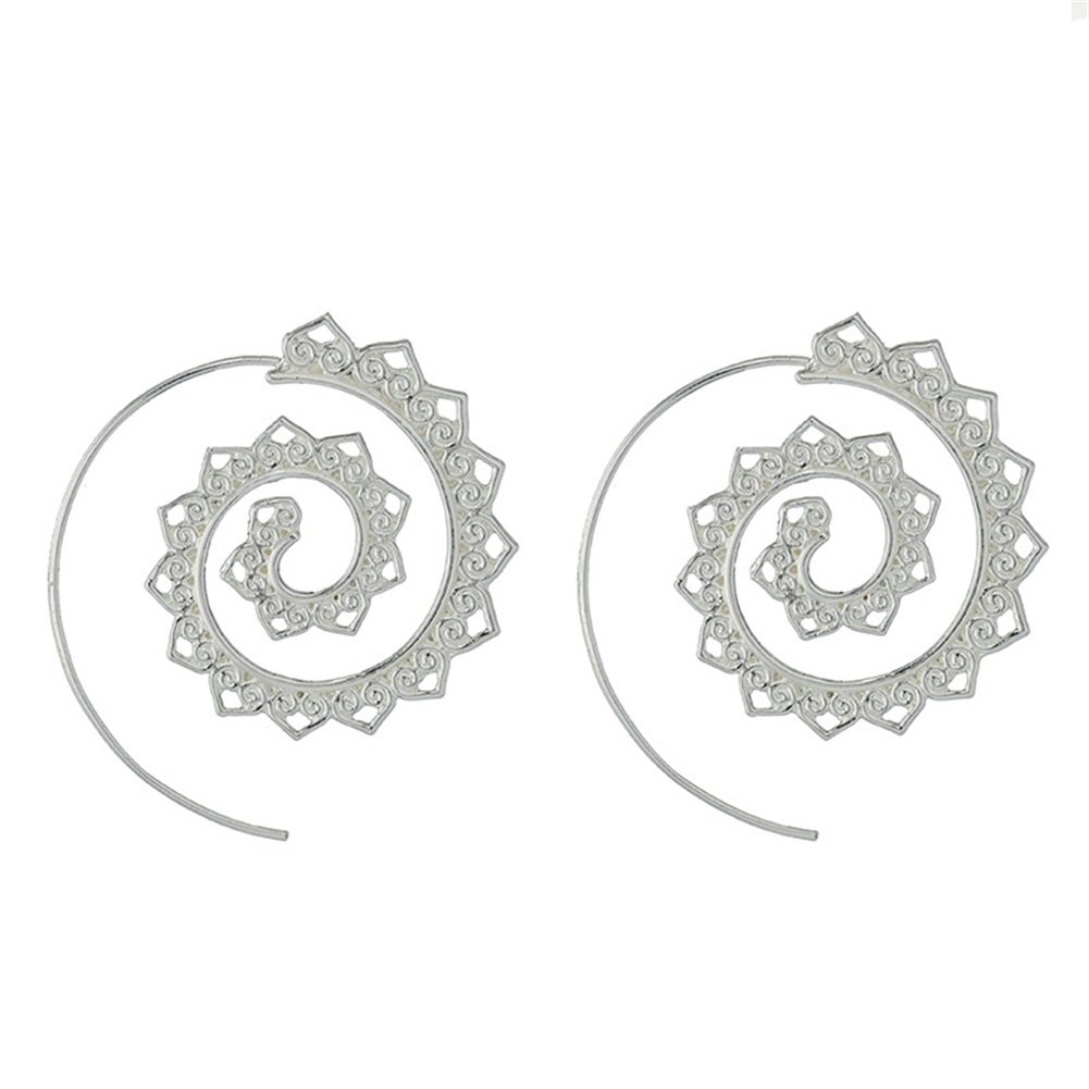 OMTBEL STOOLY Gold Earrings,Vintage Bohemian Spiral Heart Alloy Dangle Charm Unique Jewelry (Silver)