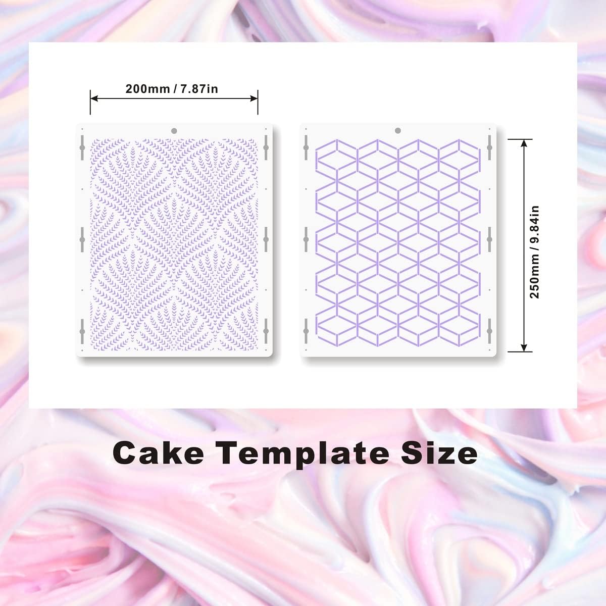 2pcs Cake Decorating Stencils Decorating Buttercream Spray Floral Cake Molds Side Baking Mesh Stencil DIY Baking Decor Mold Ideal Wedding and Birthday Cake Decoration Tools (Wheat+Geometry)