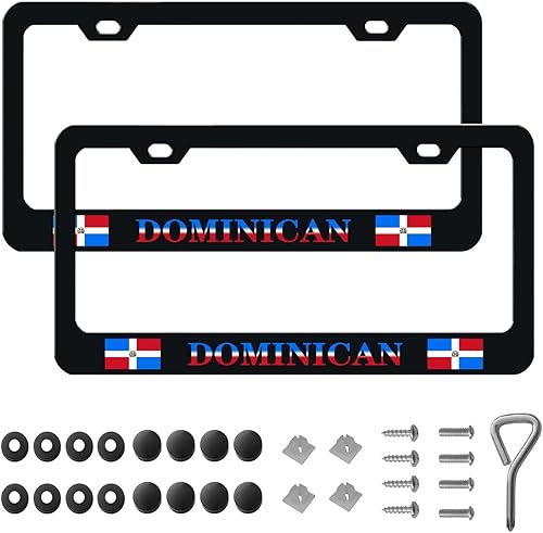 Paquete de 2 marcos de matrícula con bandera dominicana, con accesorios de tornillos, para etiquetas delanteras y traseras de automóvil.
