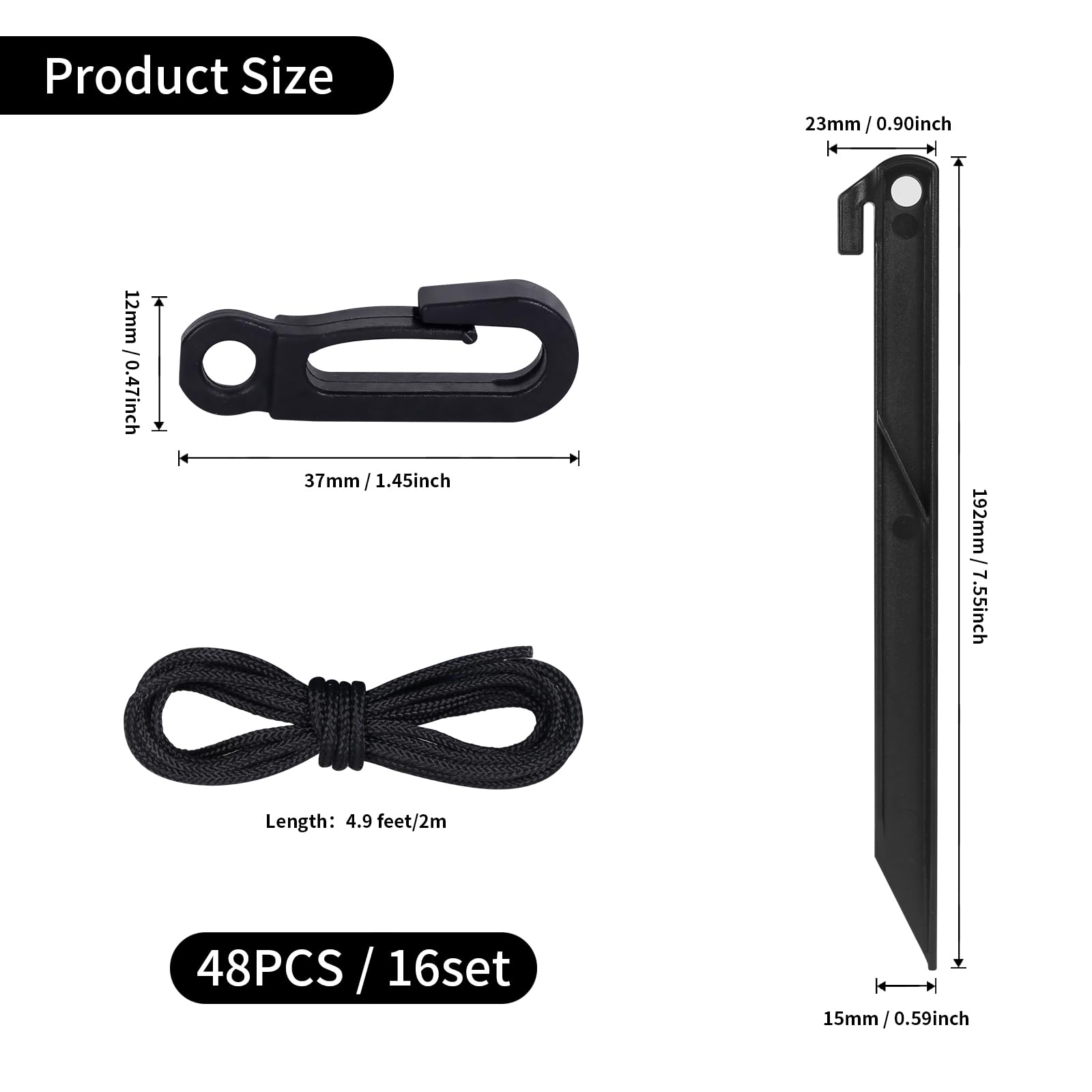 54PCS Tent Stakes for Inflatables: Stakes with Rope and Cord Adjuster Yard Ground Spike Anchor for Halloween Christmas Decor