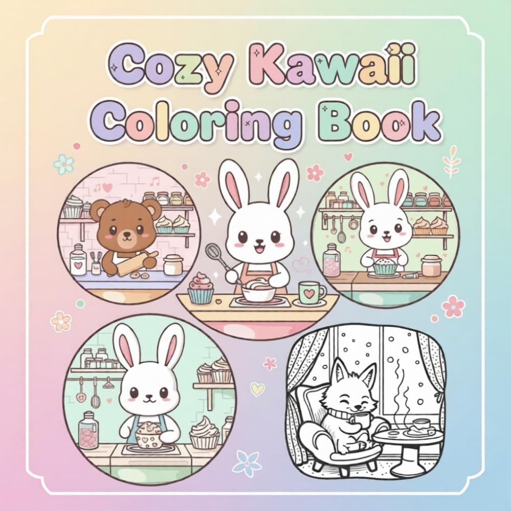 Cozy Kawaii Coloring Book: Bold And Easy Designs , Featuring Adorable Kawaii Animal Friends , Relaxing Pages for Calm and Stress Relief