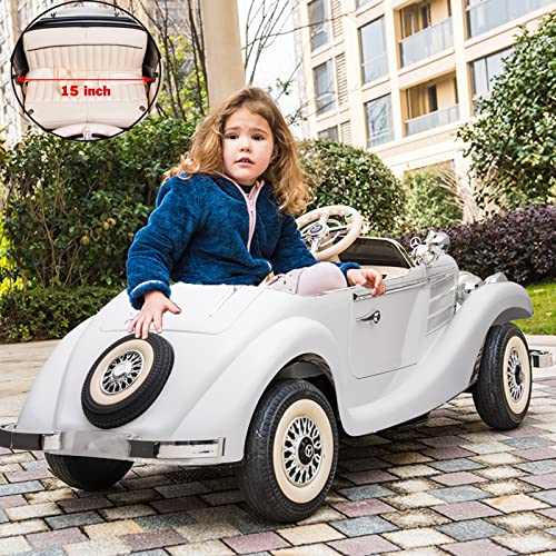 Large Ride On Car Compatible With Benz 12V Battery Powered Electric Vehicles With Remote Control For Kids 4Wd Classic Ride On Toys With 2 Seater Parents-Child Ride On Car, White #TOP4