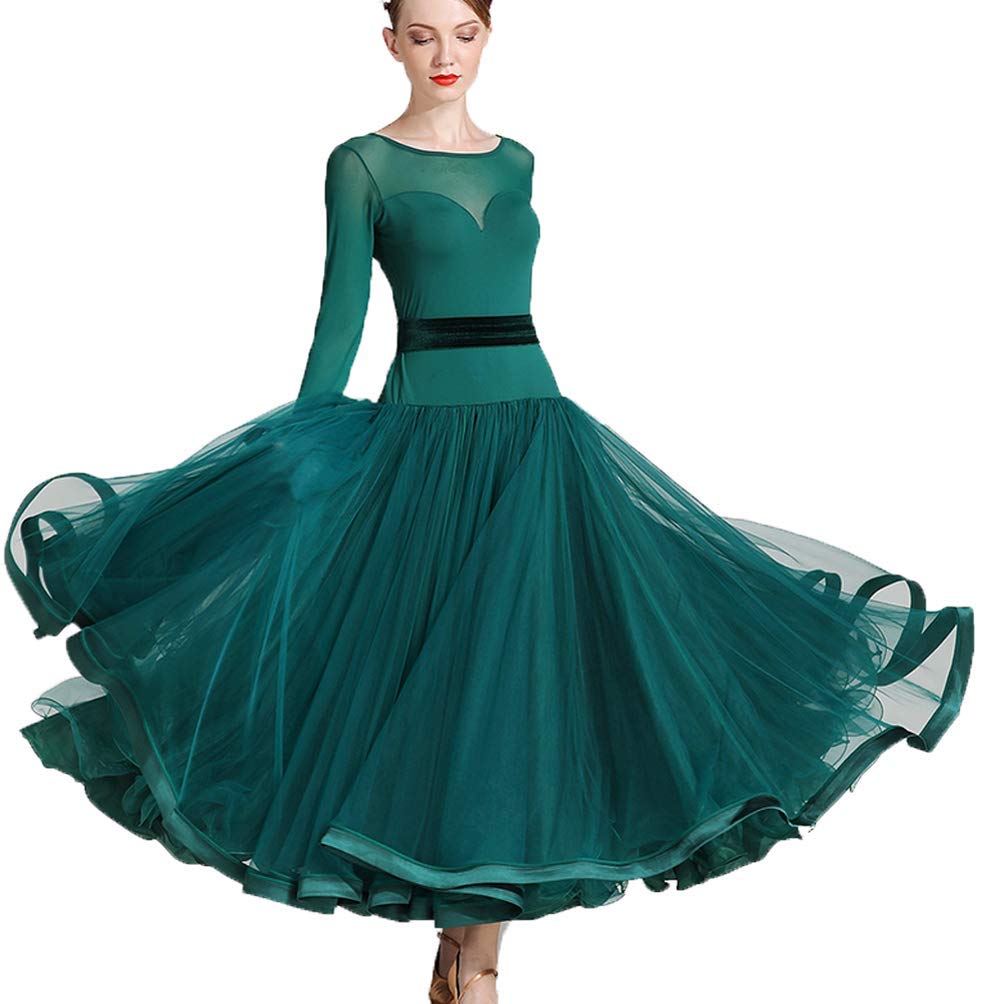 Ballsaal Tanzkleider Für Damen Mit Rundhalsausschnitt Langärmeliges Walzer Tanzoutfit Salsa Tanzkleidung Mit Mesh Einsätzen Tango Auftritts Kostüme Mit Tollem Schwung