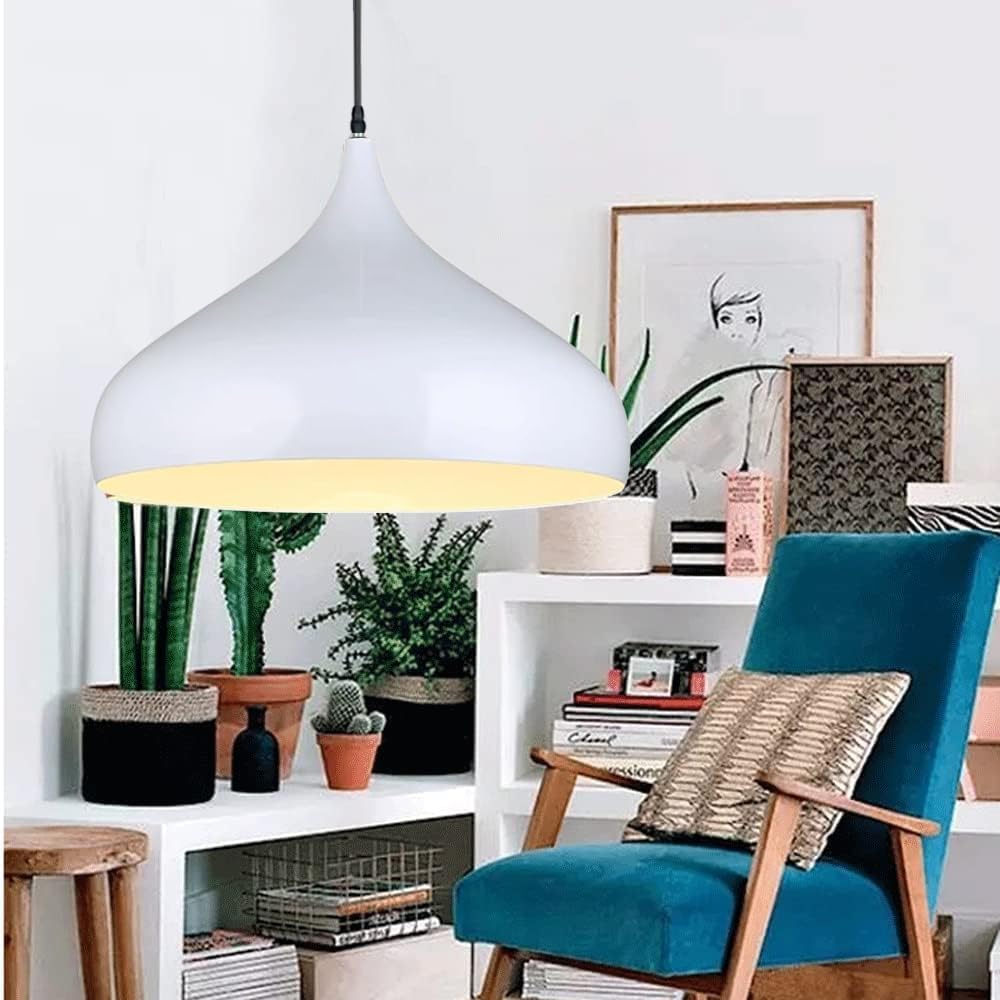 Hanging Light Ceiling LED Hanging Light Lamp Shade Vintage Edison Filament Hanging Crown, Gold, E27 Hanging Ceiling Light for LED/Filament Bulb (Bulb Not Included) (White, UFO - 12 Inch)