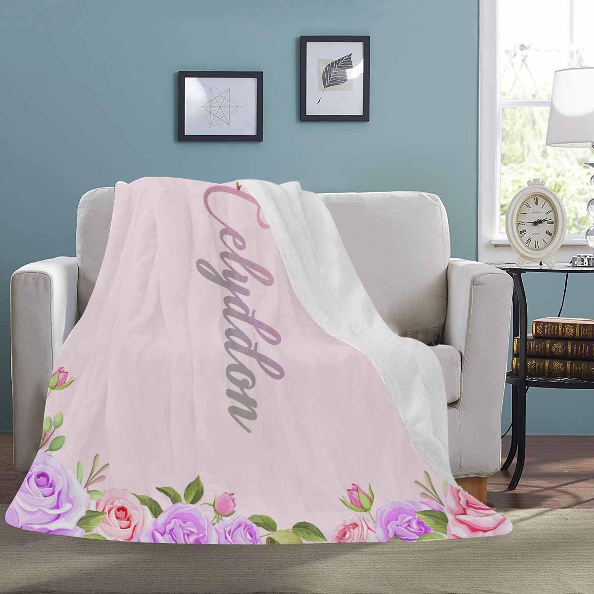 Personalized Magnolia Blankets for Baby Kids Toddler Custom Monogram Blanket with Flower Customized Blanket Baby Shower Birthday Gift Customizable Throw Blankets with Name and Initial, 60"x80"