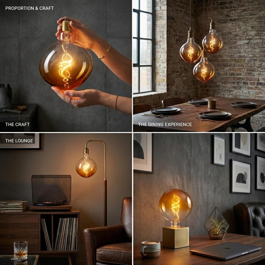 6W E27 XXL LED Lampe Melted Ice Bernstein Dimmbar 2700K | Dunkler Bernstein-Farbverlauf am Sockel. Schafft Retro-Atmosphäre für Schlafzimmer, Café und Restaurant.