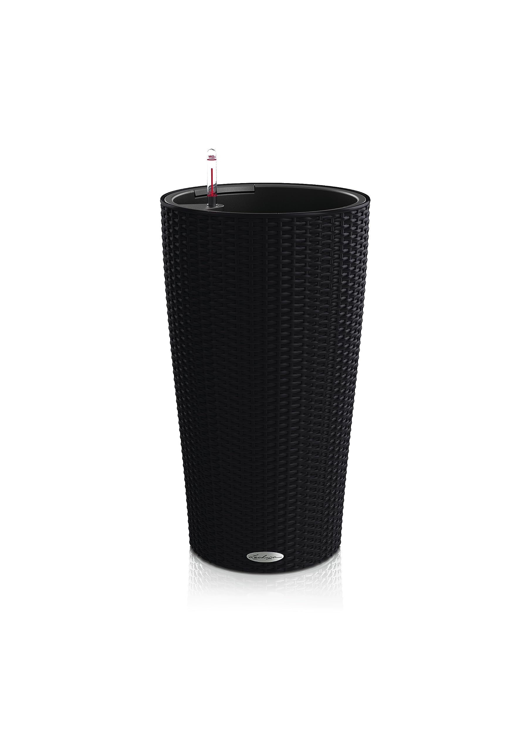 LECHUZA CILINDRO Cottage 32 – Fioriera A Colonna Con Sistema D'Irrigazione – Effetto Intrecciato, Grafite Nero, 32x56 Cm – Made In Germany