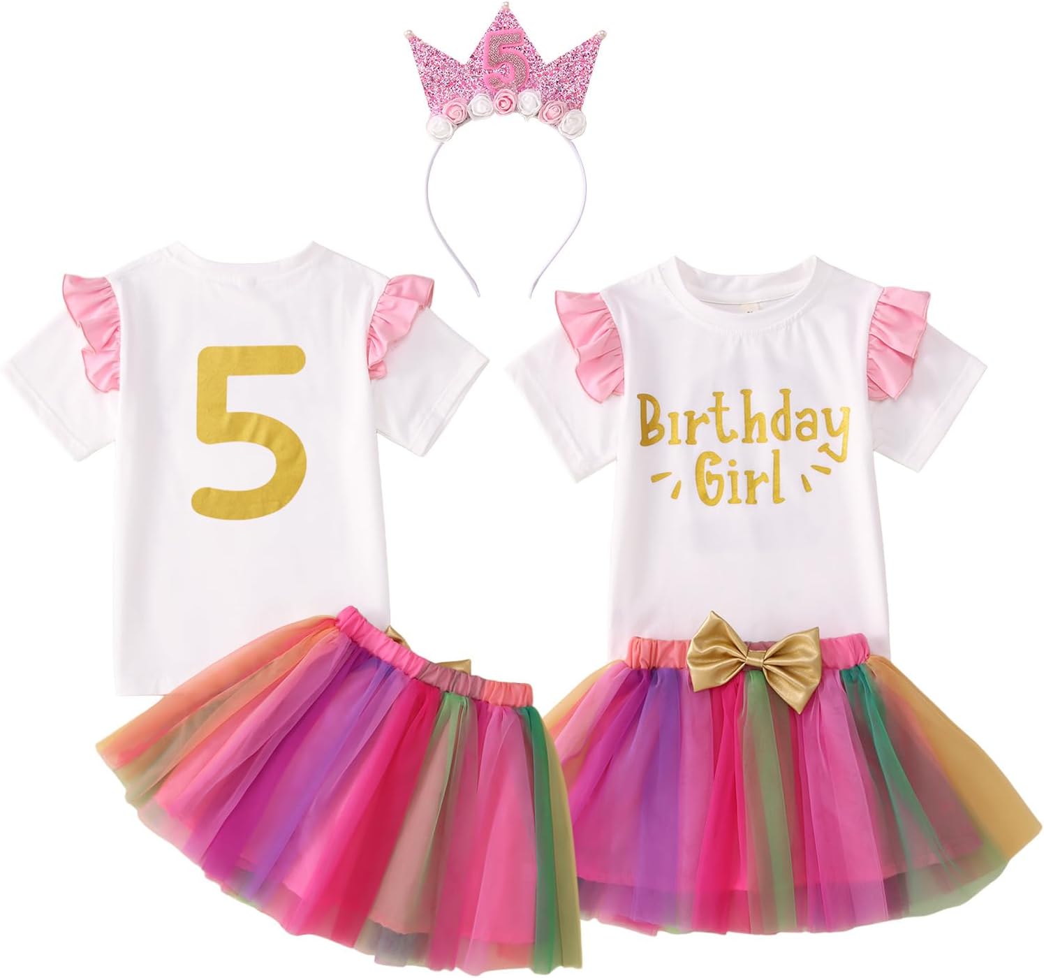 Ritatte Toddler Girl Birthday Outfits 2nd/3rd/4th/5th/6th/7th Birthday Girl T-Shirt Tutu Skirt Crown 3Pcs Cake Smash Set