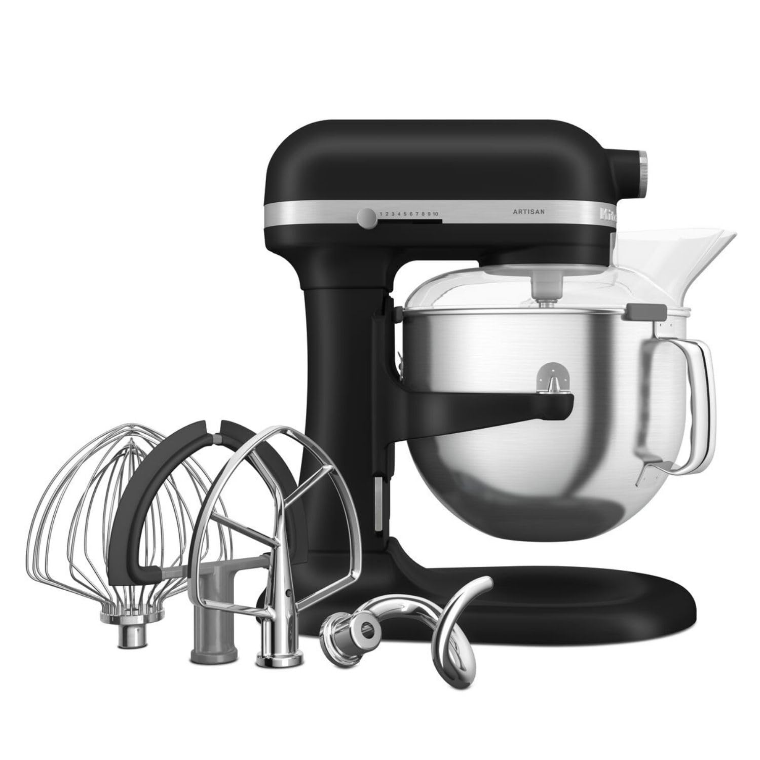 KitchenAid Robot Pâtissier - Artisan - Robot cuisine multifonctions à Bol relevable - Batteur avec 5 accessoires et bol en inox de 6,6 L - Noir réglisse