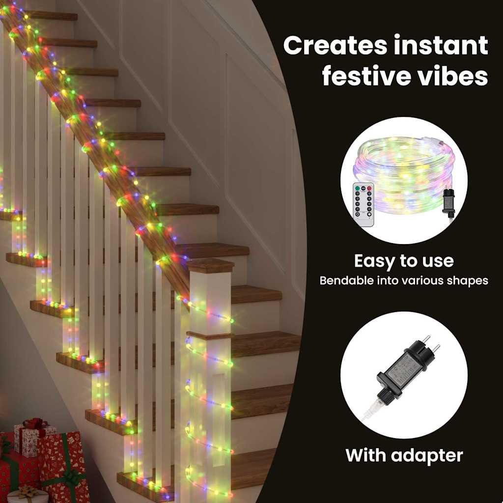 vidaXL Lichtseil mit 480 LEDs Mehrfarbig 20 m PVC, Wohnzimmer, flexible LED-Lichter, dekorative Lichterkette, innen, außen, Weihnachtsdeko