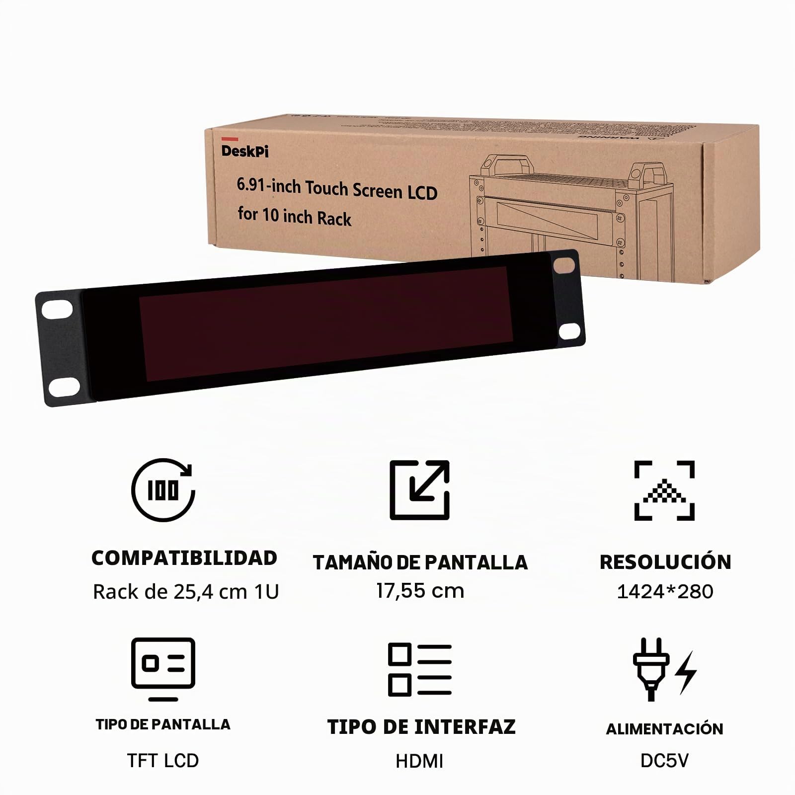 GeeekPi 17.55 cm 1424x280 pantalla táctil LCD 1U Rack Monitores para DeskPi RackMate T0/T1/T2/T0 Plus/T1 Plus/TL1 Servidor Gabinete y 10 "Servidor Rack