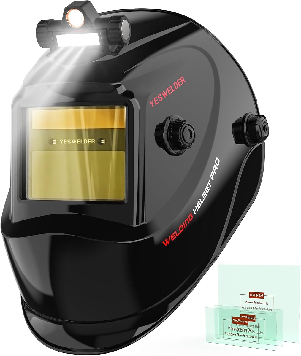 Casco de soldadura con oscurecimiento automático 1/1/1/1 Color verdadero, LYG-L600A | 2 sensores de arco, respuesta de 1/30000s, lente bloqueadora de luz azul, tono 3.5/9-13 para TIG MIG ARC y GRIND, certificación ANSI Z87.1