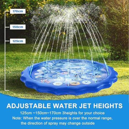 Splash Pad, 170CM Sprinkler Wasser-Spielmatte, Splash Play Matte,Garten Kinder Spielzeug Sprinklerpool, Wasserspielzeug Hund Pool, Kinder Sprinkler mit Antirutschfunktion, für Baby Party Outdoor