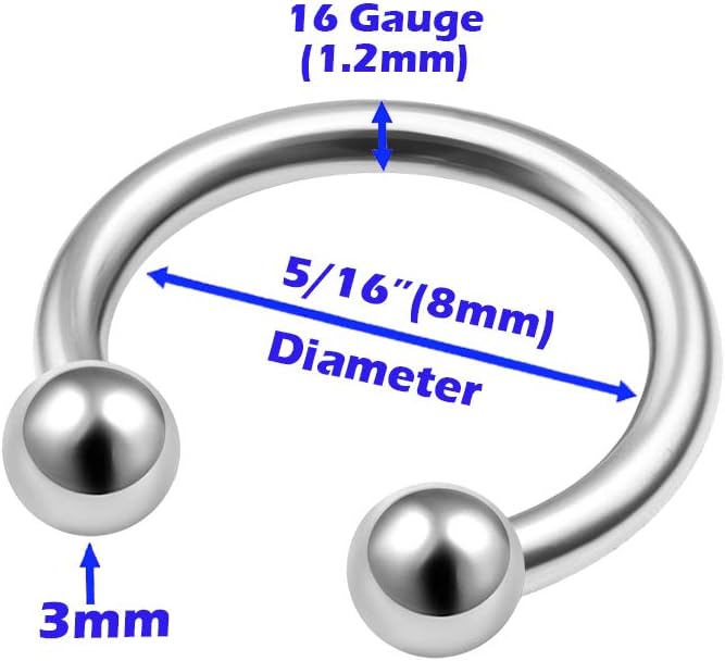 3Pcs Surgical Steel 16 gauge 5/16 8mm horseshoe earrings for men Piercing Jewelry Tragus Nose Daith Rook Helix 3mm Ball M4518