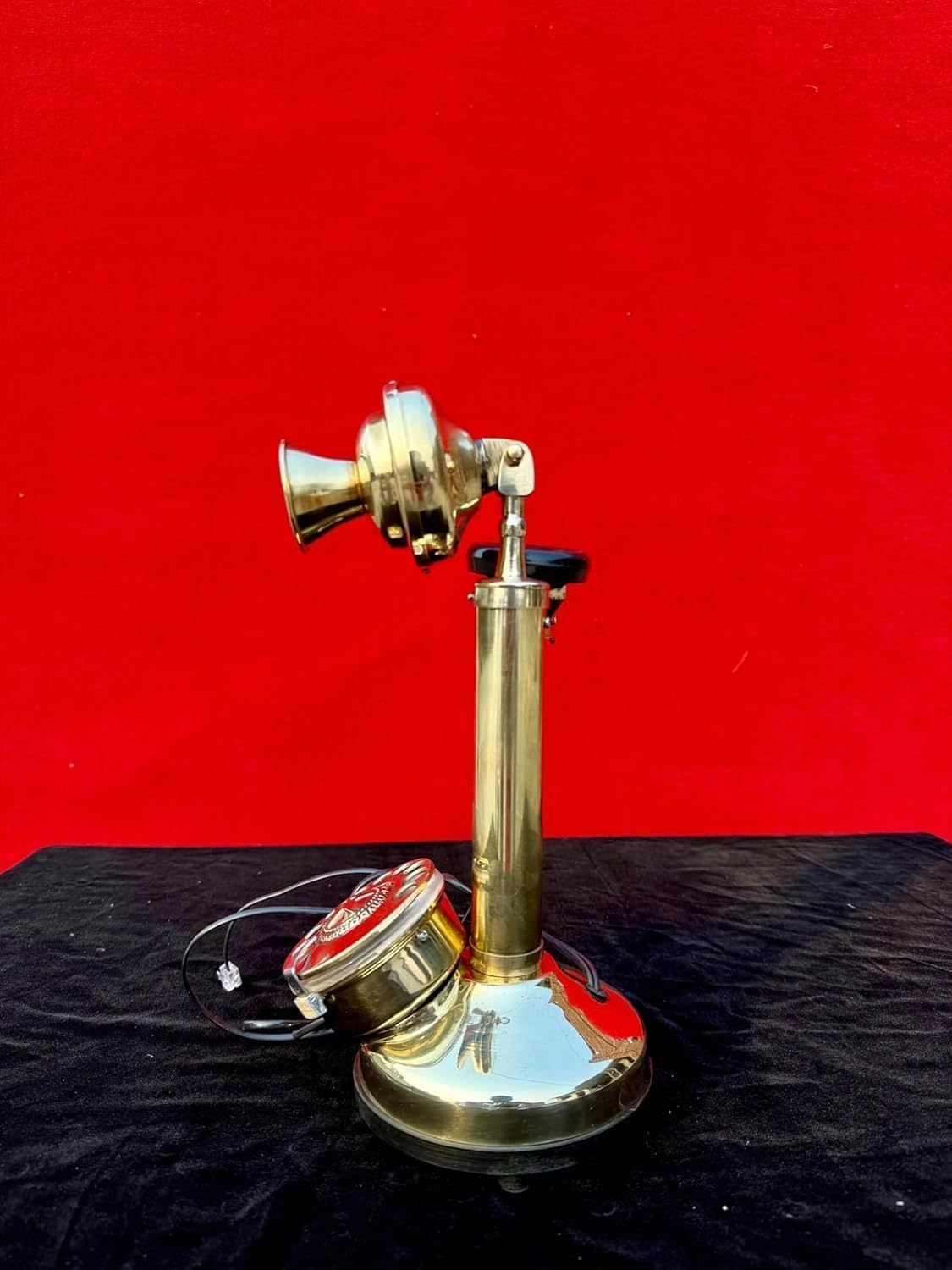 Vintage Candlestick Telephone, Brass and Black Powder Coated, 14 Inch Tall, Rotary Dial, 1920s Style Decorative Home Accent (Brown Finish)