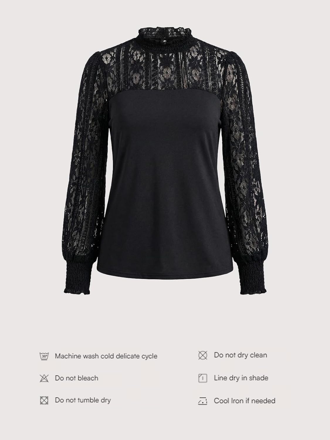CUPSHE Women's Mock Neck Lace Tops Blouses Dressy Casual Sexy Floral Long Sleeve Mesh Shirts - Image 6