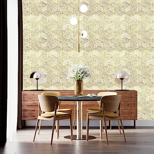 Image of Geometrical Gold Texture Self Adhesive Wallpaper Peel & Stick, Waterproof, Scratch Resistant 41cm x 244cm