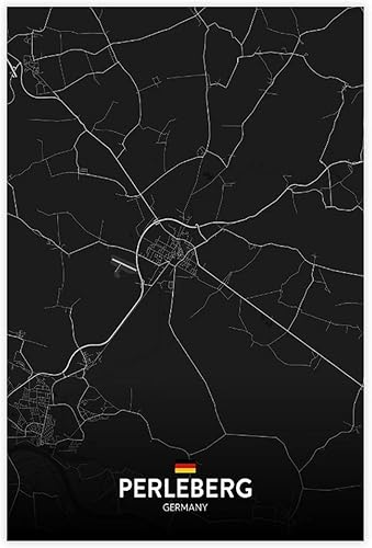 CFIOZYOS Black And White Map Perleberg DE Poster Retro Style Black City Outline Map Office Canvas Print Wall Art Decoration Painting Unframe