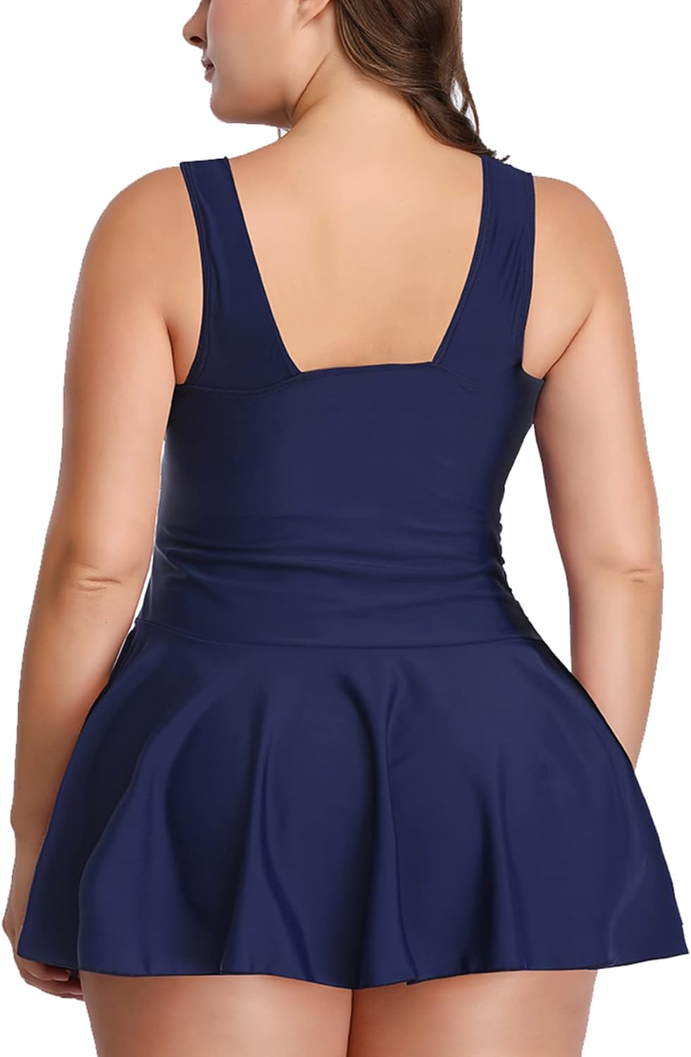 Lu's Chic Women's Swim Dress 2 Piece Tankini Set Tummy Control V Neck Bathing Suit Skirt Boyshorts (L-3XL)