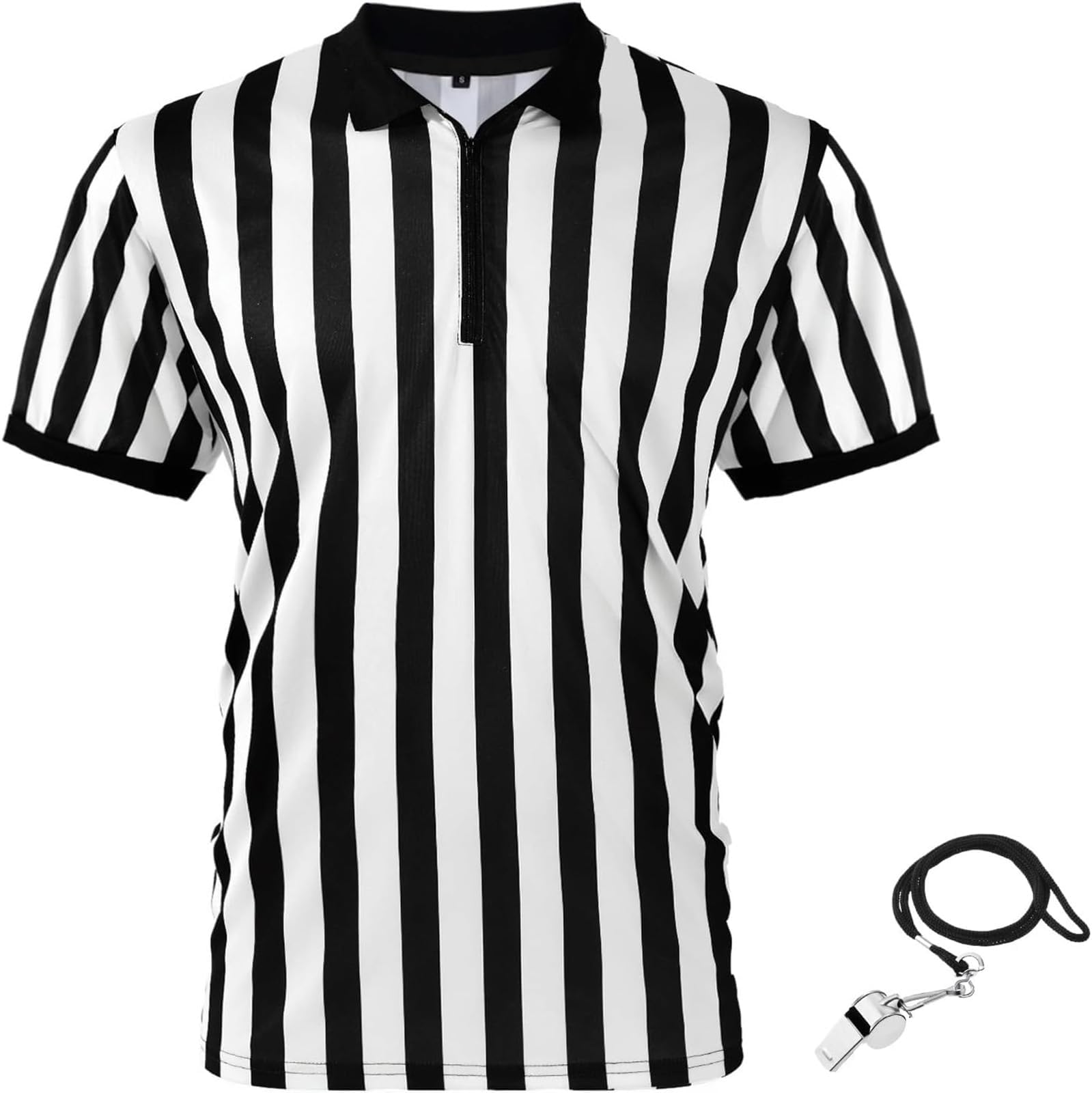 Syhood Referee Shirt Costume Men Women, Whistle Black and White Striped Football Soccer Official Ref Shirt Jersey