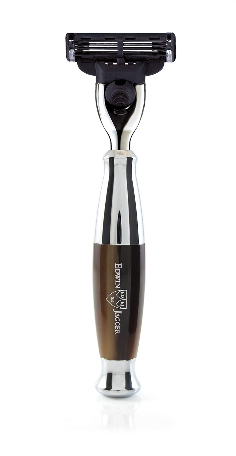 Edwin Jagger R362CR Chrome Plated - Diffusion 36 Series Imitation Light Horn Handle Compatible With Mach3 Razor Cartridge