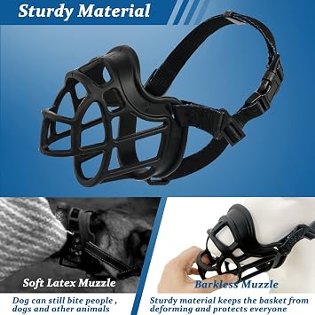BARKLESS Dog Muzzle, Basket Muzzle Anti Biting Chewing for Small Medium Dog | Sturdy, Lightweight Cage Mouth Guard Allows Panting Drinking, Suitable for Grooming Trimming Training, Black 1