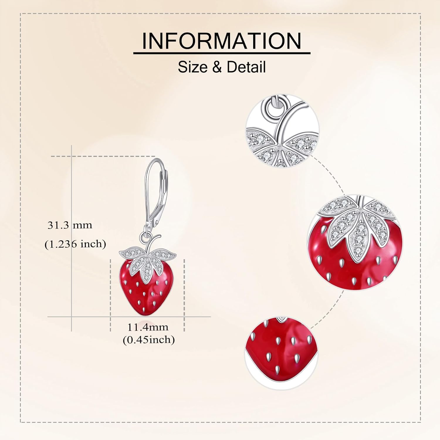 URONE Strawberry/Watermelon/Apple/Avocado/Pineapple/Cherry Earrings 925 Sterling Silver Strawberry Dangle Earrings Fruit Jewelry Gifts for Women - Image 5