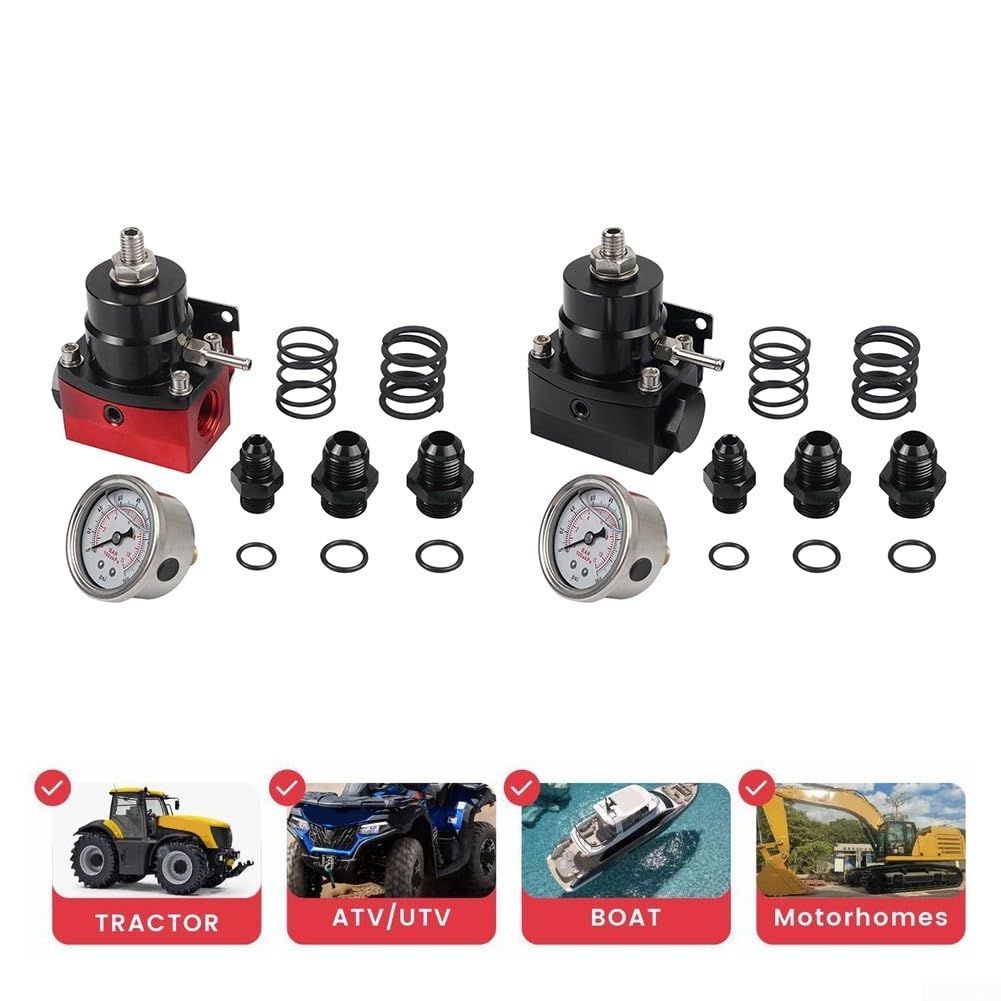AN6 AN8 Kit régulateur de pression de carburant compatible avec les mélanges d'éthanol E85 et avec réglage de 3 à 70 PSI et interface d'aspiration (noir)