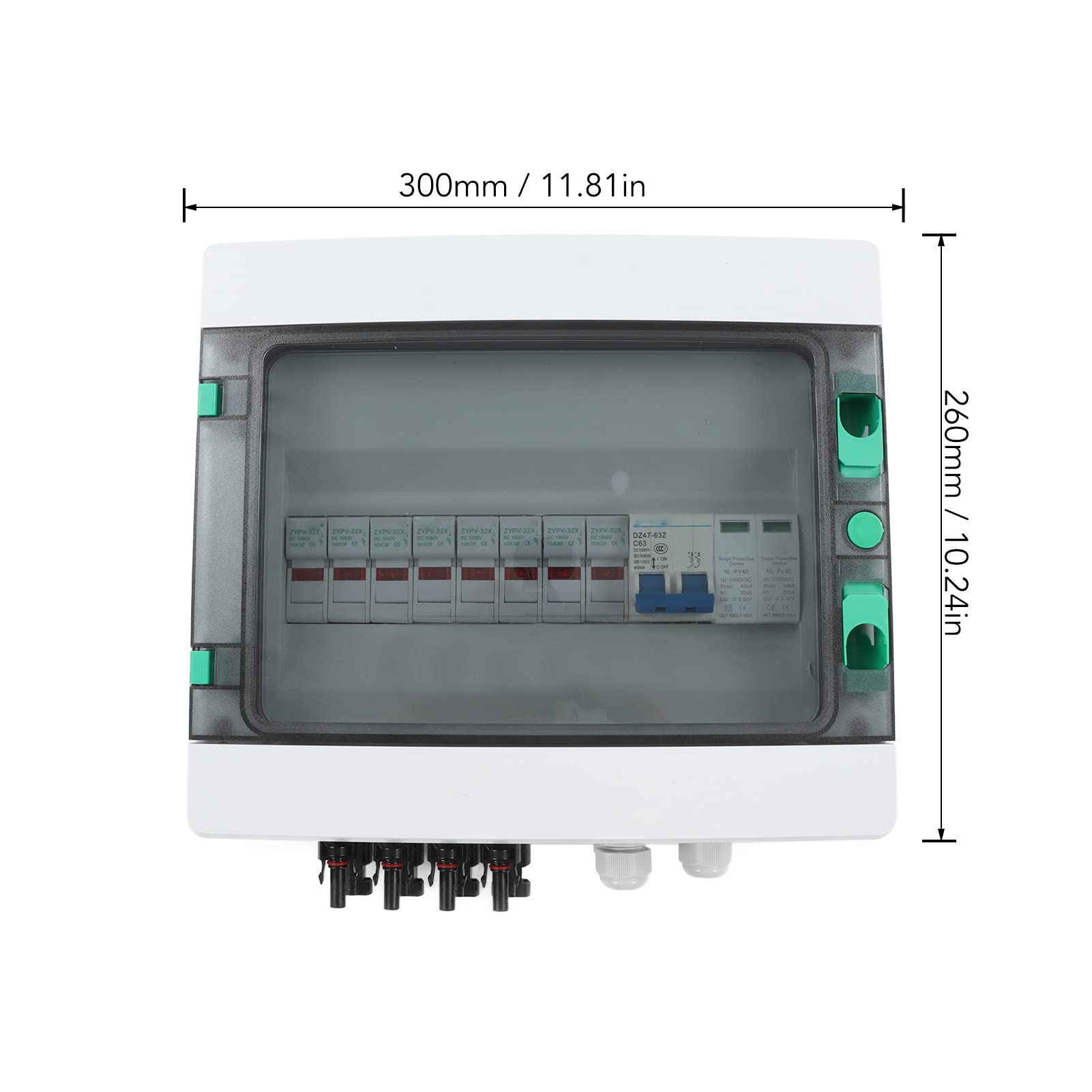 4 String PV Combiner Box mit Überspannungsableiter 15A Sicherung 63A DC Leistungsschalter IP67 Solar Combiner Box DC1000V 8 Sicherungen
