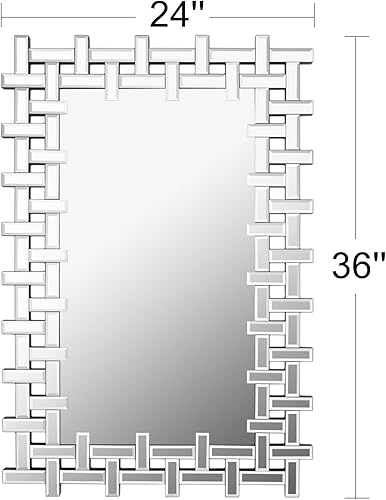 Miniatura 8 de Espejo grande para sala de estar, 36 x 24 pulgadas, moderno espejo decorativo con borde biselado, espejo rectangular sin marco para baño, comedor,