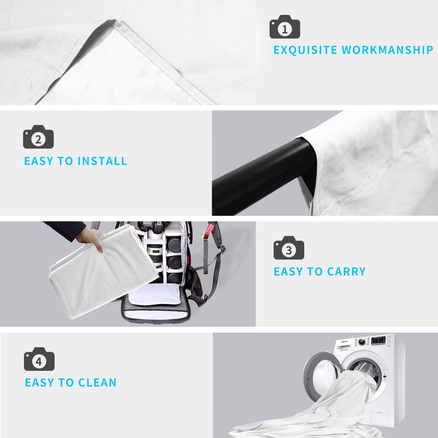 ISSUNTEX 10X10 ft/3X3 Meters Background Photo Backdrop, Photo Studio, Collapsible High Density Screen for Video Photography and Television-White