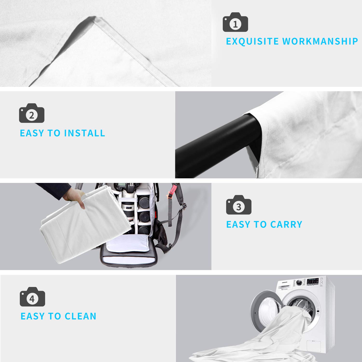 ISSUNTEX Fondo de fotos de 3 x 3 metros, para estudio fotográfico, pantalla plegable de alta densidad para fotografía de vídeo y televisión, color blanco