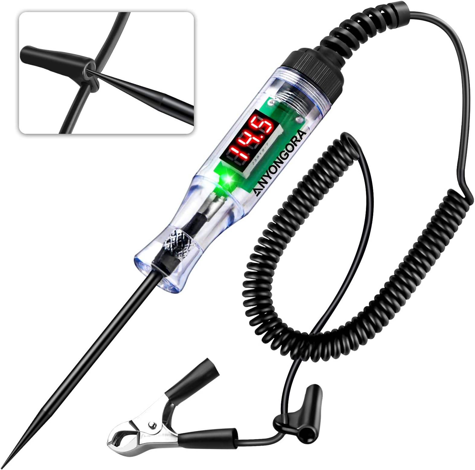 Automotive Test Light, 3-48V DC Digital LED Voltmeter with Dual Polarity Indicator, Heavy Duty Circuit Tester Pen with Stainless Steel Probe & Anti-Lost Protection for Car Truck RV Fuse Battery