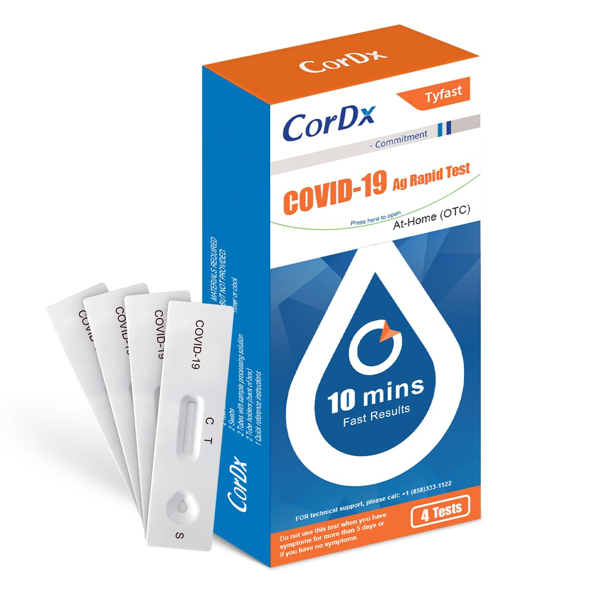 CorDx TyFast at Home COVID 19 Antigen Rapid Test Kit, Easy, Accurate, Fast Results in 10 Minutes. (4-Pack)