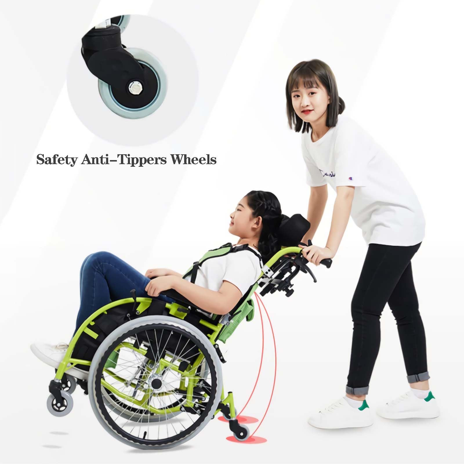 Silla de ruedas pediátrica ligera para niños con parálisis cerebral, silla de transporte plegable autopropulsada con capacidad de 220 libras
