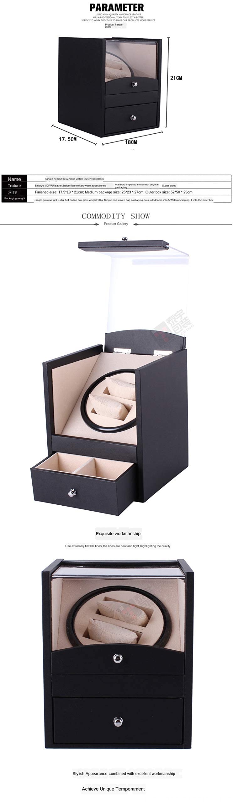 MR Maestro Relojero - Vitrina Watch Winder para Relojes Automáticos | 4 Variedades de Rotación | Funcionamiento Silencioso