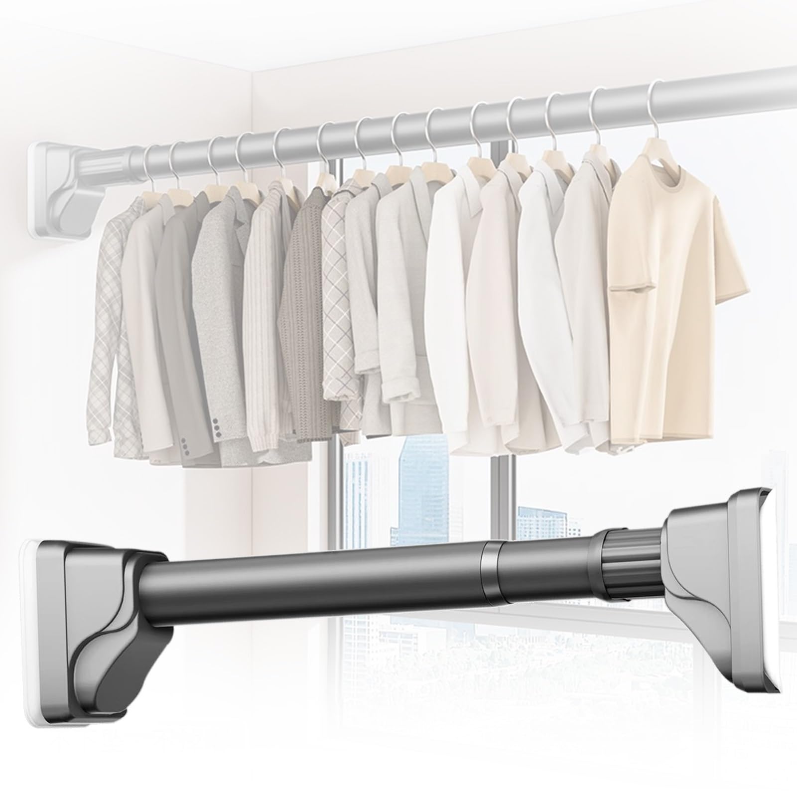 Tringles à rideaux télescopiques pour salle de bain et grand balcon gris