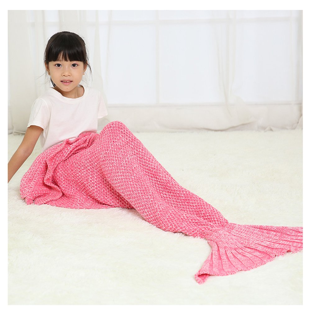 GreenBloom Mermaid Tail Blanket For Kids Teens Adult Crochet Knitting Blanket Sleeping Bag for Kids Pink 55"27"