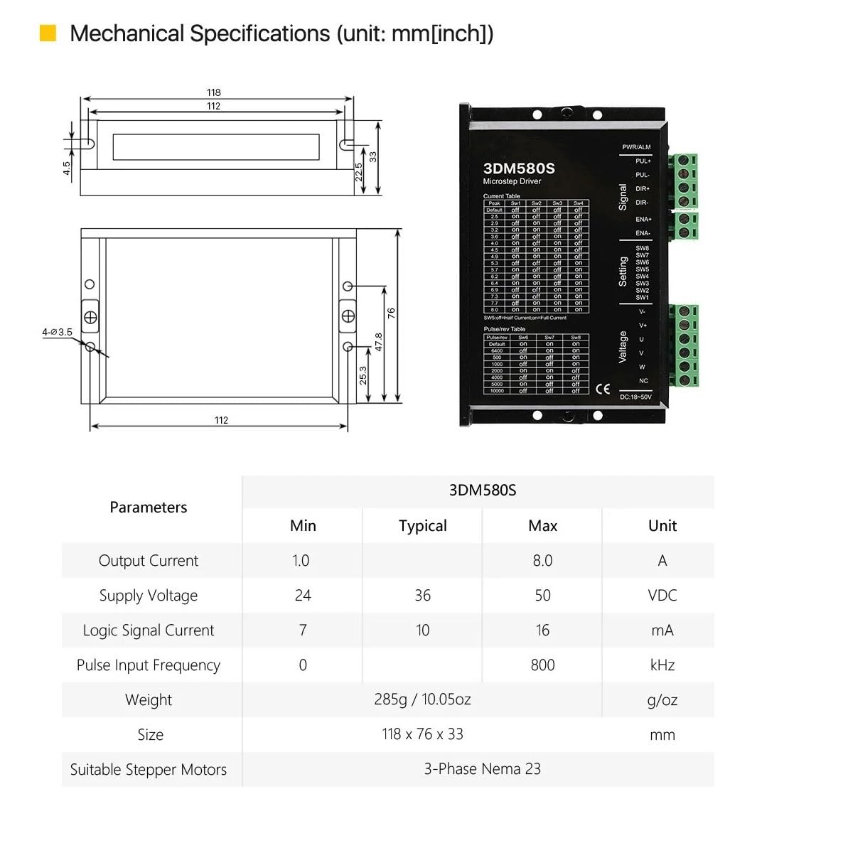 sterownik sterownika 1 szt. Nema 23 zestaw sterowników silnika krokowego 2.0N.m 5.2A 57x57x78mm silnik krokowy 1,2 stopnia 24 zęby koło pasowe silnik krokowy maszyna CNC