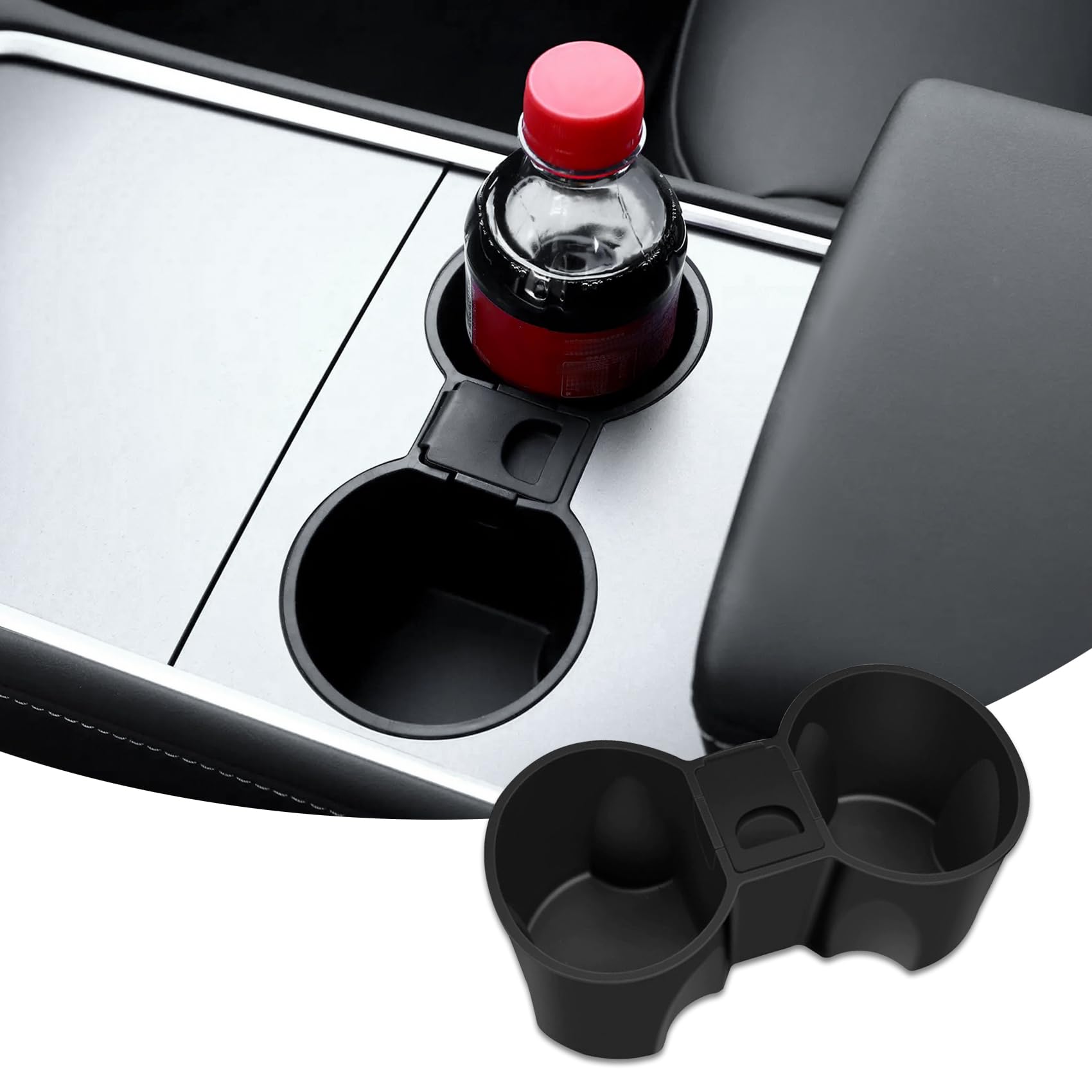 HEVLE Center Console Cup Holder Insert, Leakproof Silicone Center Console Cup Holder for No More Spilled Drinks, Car Interior Accessories Compatible with 2020-2024 Model Y and 2021-2023 Model 3